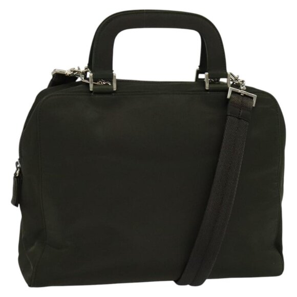PRADA Hand Bag Nylon 2way Khaki Silver Auth BA4485 - Picture 1 of 16